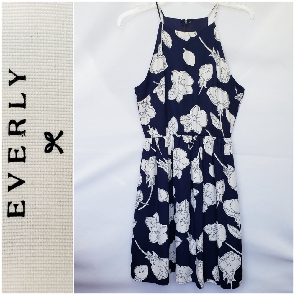 Anthropologie EVERLY dress high neck black/white floral sleeveless SMALL🤍